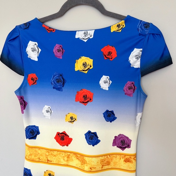 Red Tulip Mini Bodycon Stretch Floral Summer Dress Blue Multicolor Roses Dali 4 - Picture 15 of 16